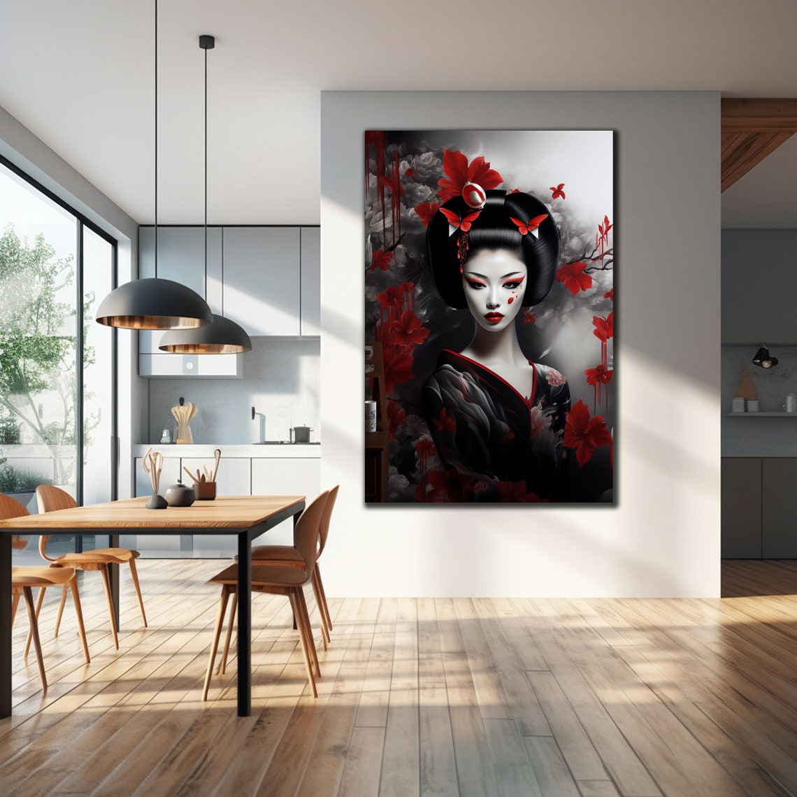 Geisha Wall Art Tempered Glass Wall Art Japanese Wall Art Woman Wall Art Housewarming Gifts Home Decor Geisha Wall Decor Japanese Glass Art - Image 2