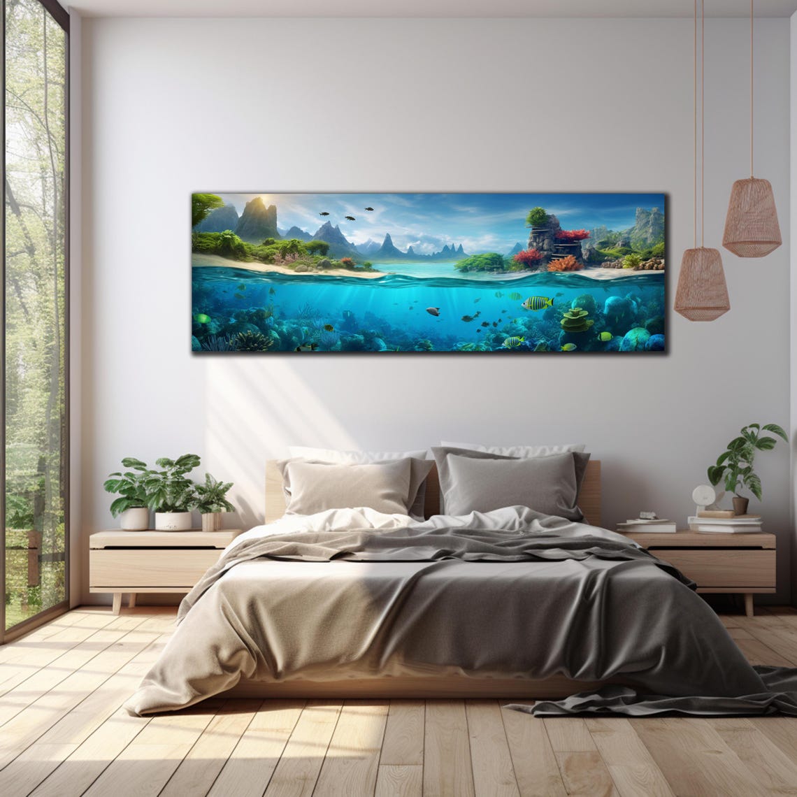 Tropical Island Split View Beach Jungle Coral Reef Panoramic Poster - Image 3
