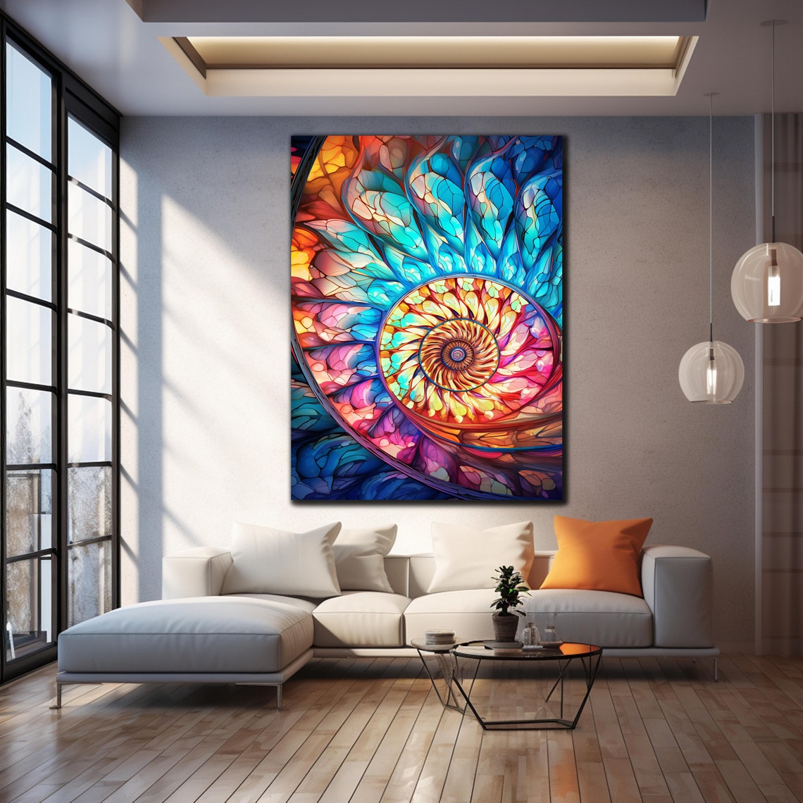 Nautilus Shell Stained Glass Art Turquoise Pink Spiral Ocean Poster - Image 4