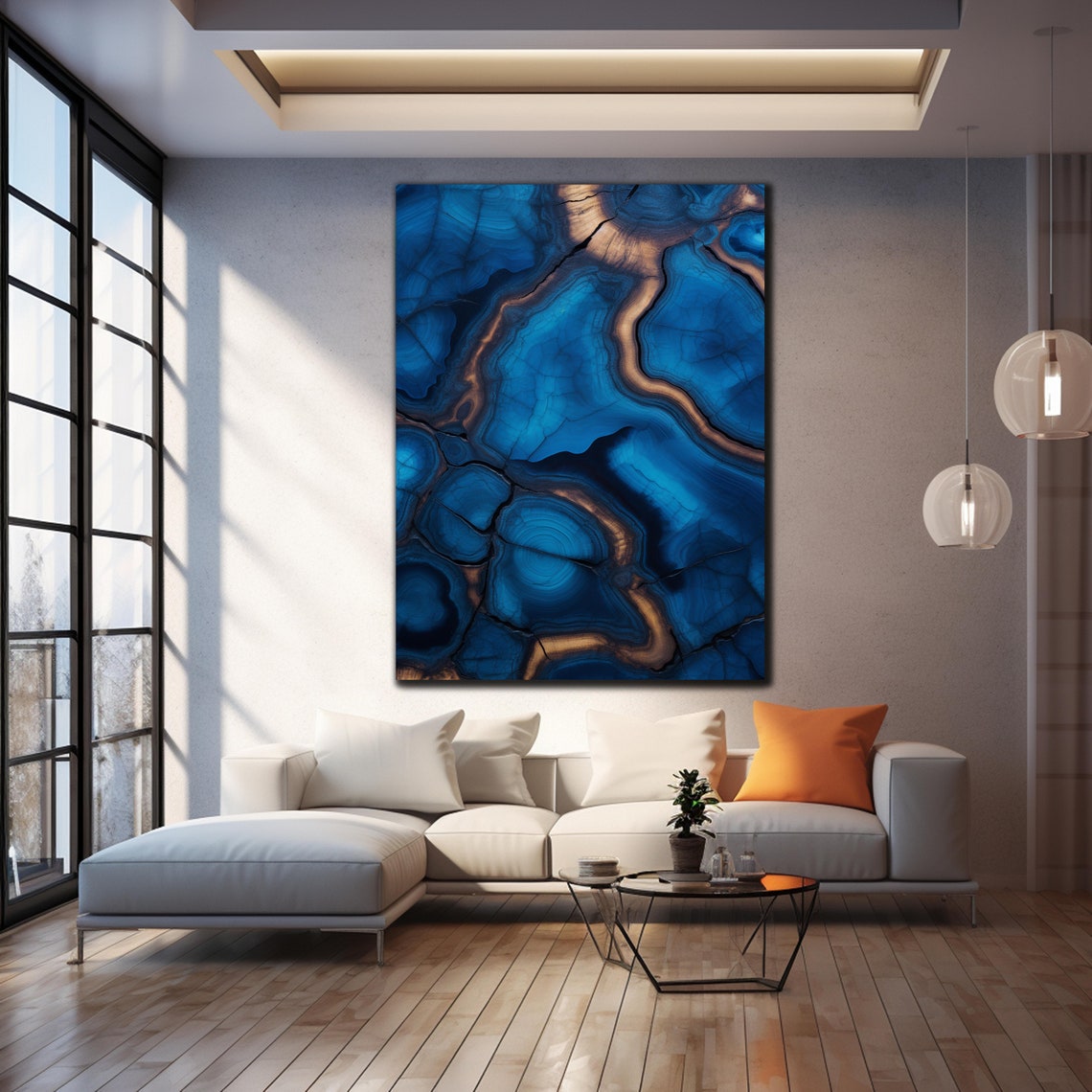 Blue Agate Geode Epoxy Art Gold Accent Luxury Abstract Wall Poster - Image 4