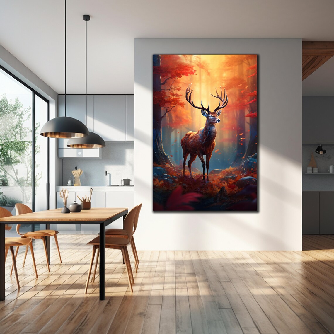 Red Deer Stag Glass Wall Art Autumn Forest Golden Light Antlers Decor Print - Image 3