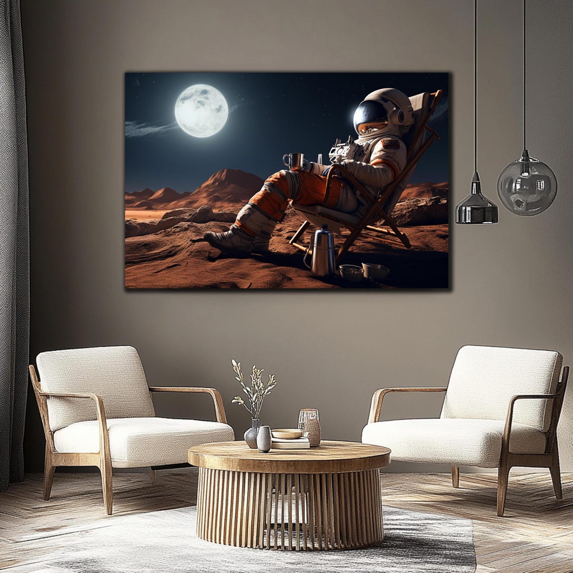 Astronaut Coffee Break Mars Surface Relaxing Space Fun Wall Art Poster - Image 3
