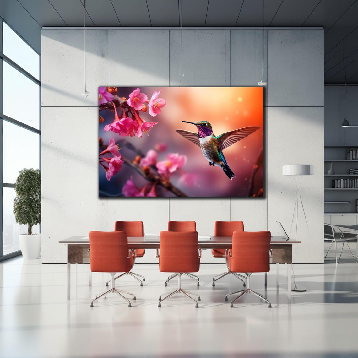 Purple Throated Hummingbird Pink Blossom Flight Springtime Poster - Image 2