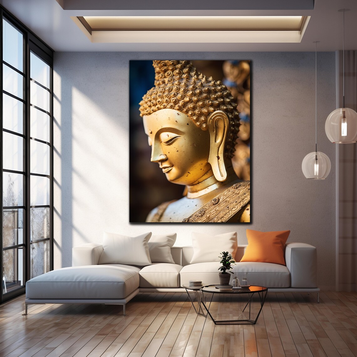 Golden Buddha Face Profile Close Up Serene Statue Wall Art Poster - Image 4