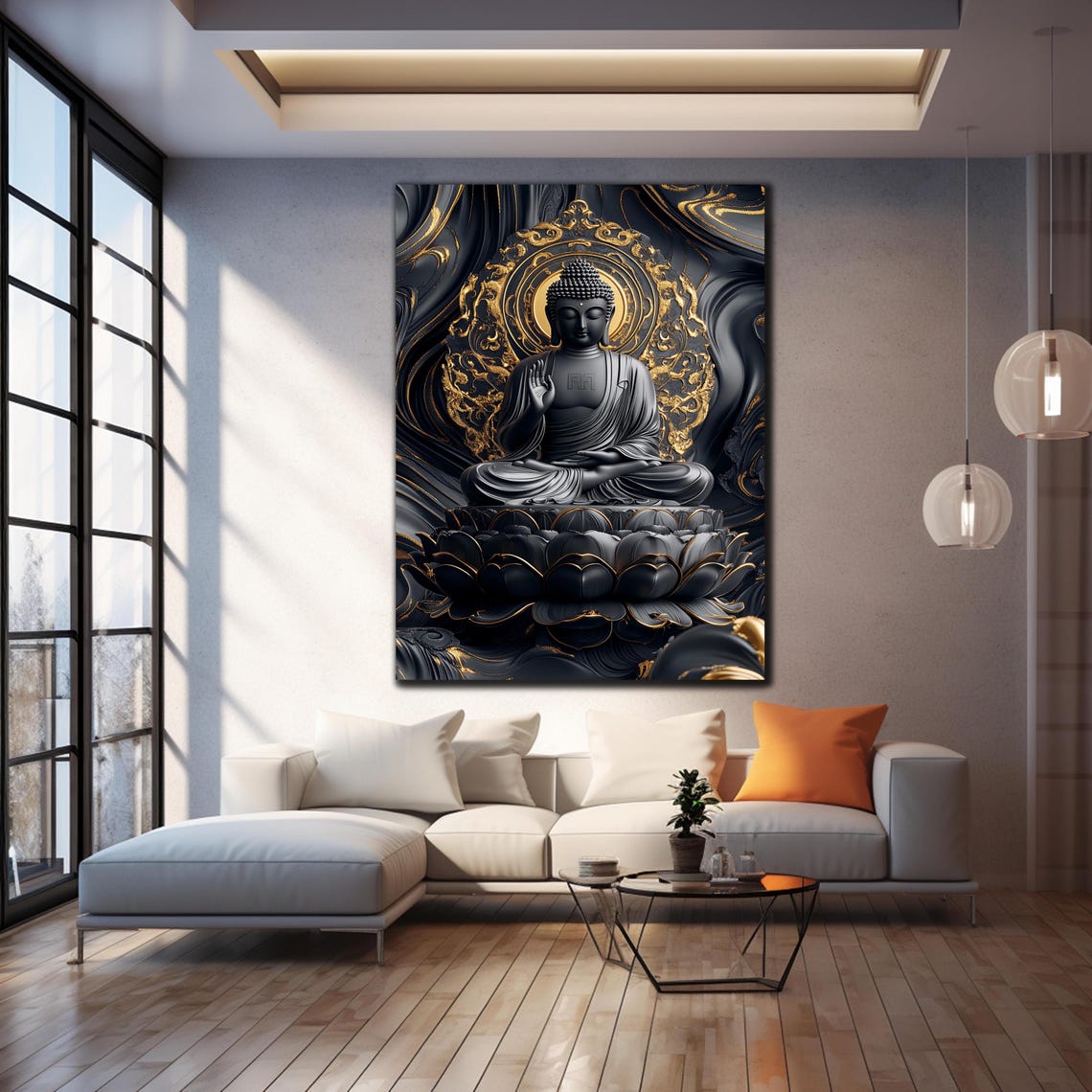 Black and Gold Buddha Meditation Lotus Zen Luxury Wall Art Poster - Image 4