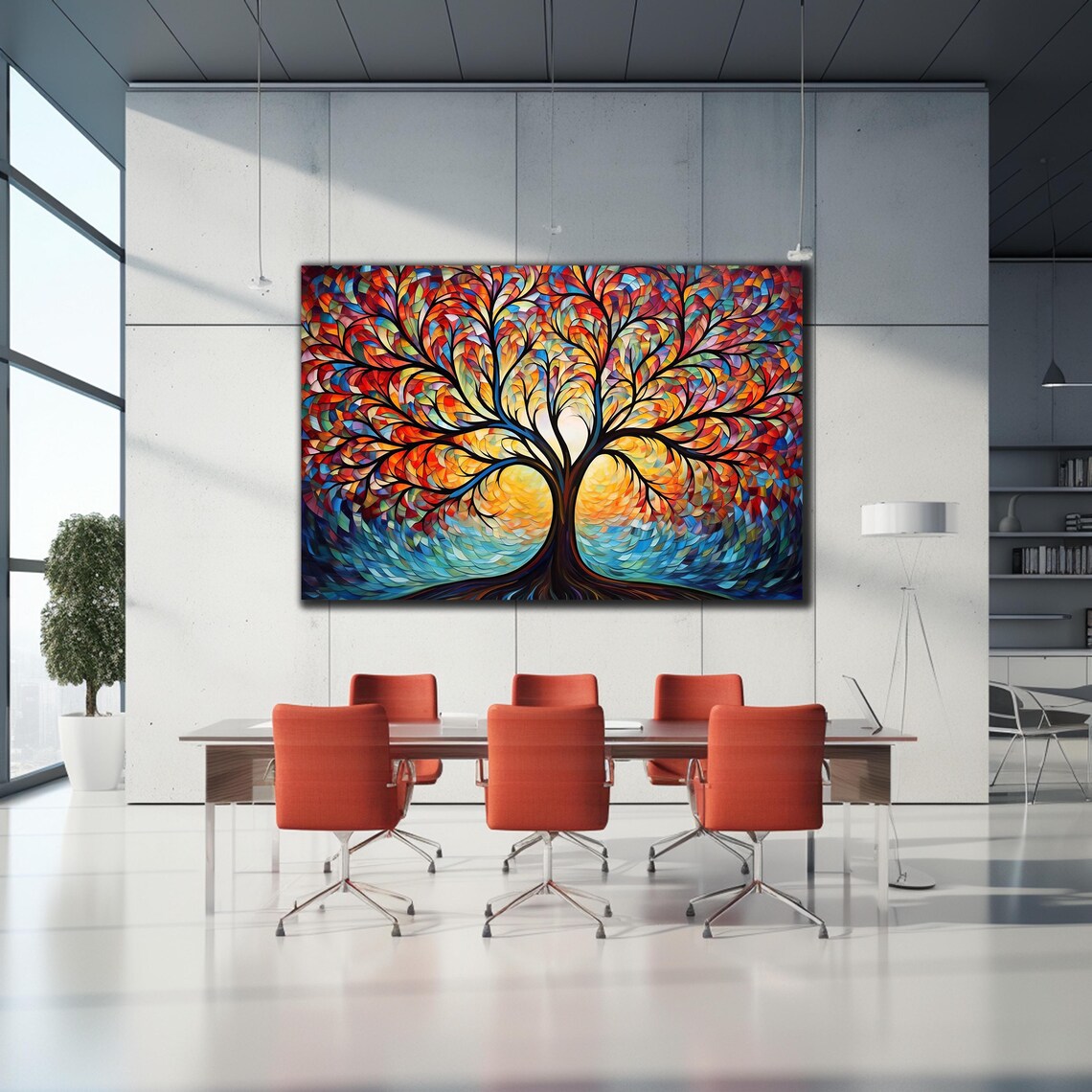 Fiery Tree of Life Mosaic Colorful Stained Glass Canopy Wall Art - Image 2
