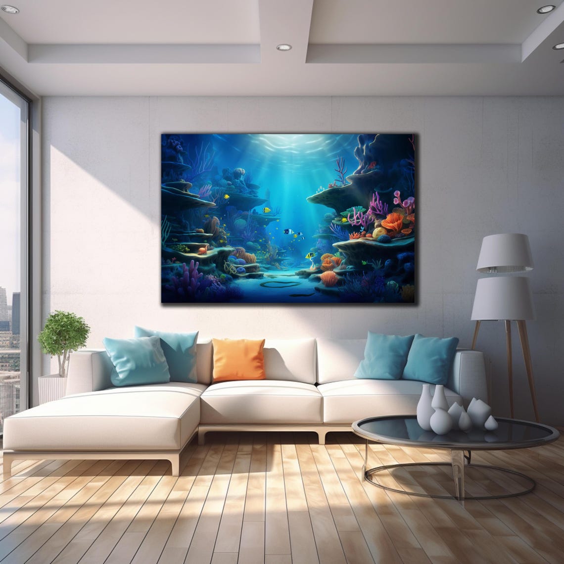 Coral Reef Canyon Colorful Fish Sunbeams Underwater Scene Poster - Image 4