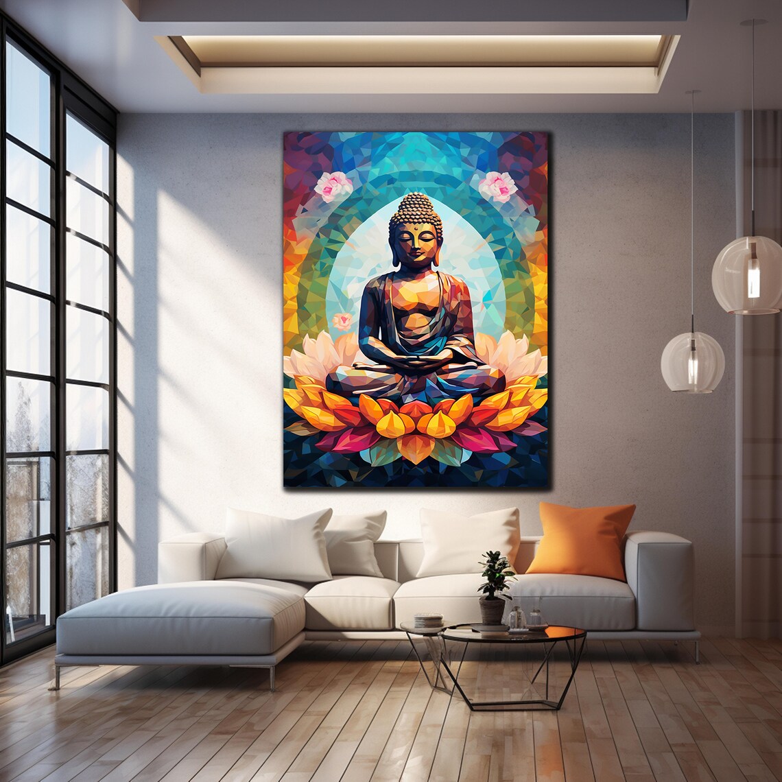 Mosaic Buddha Meditating Lotus Colorful Geometric Zen Wall Art Poster - Image 4