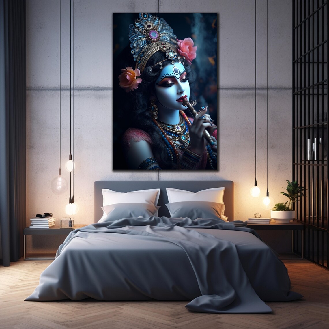 Lord Krishna Playing Flute Bansuri Hindu God Divine Music Art Poster - Image 2