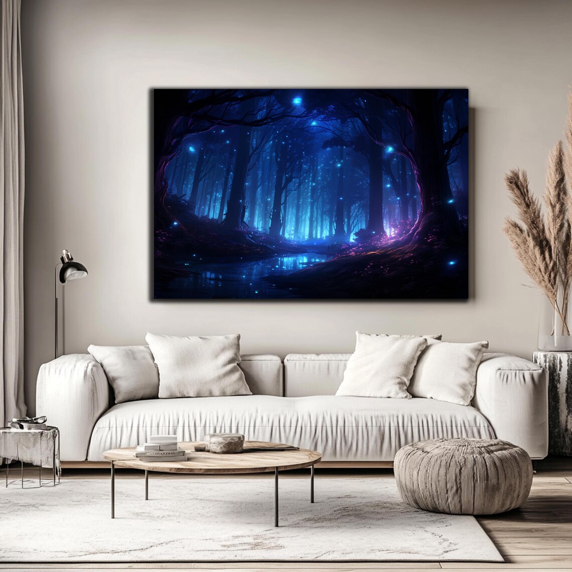 Fireflies Illuminate Forest Tempered Glass Wall Art Fantasy Neon Wall Decor Optical Illusion Artwork Psychedelic Glowing Forest Glass Art - Image 4