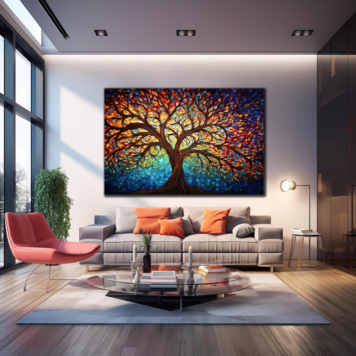 Rainbow Tree of Life Stained Glass Mosaic Colorful Canopy Wall Art - Image 4
