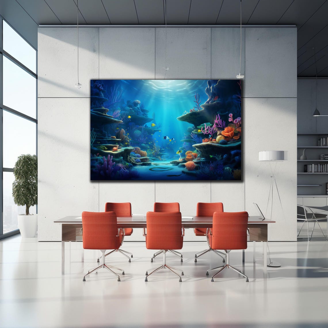 Coral Reef Canyon Colorful Fish Sunbeams Underwater Scene Poster - Image 2