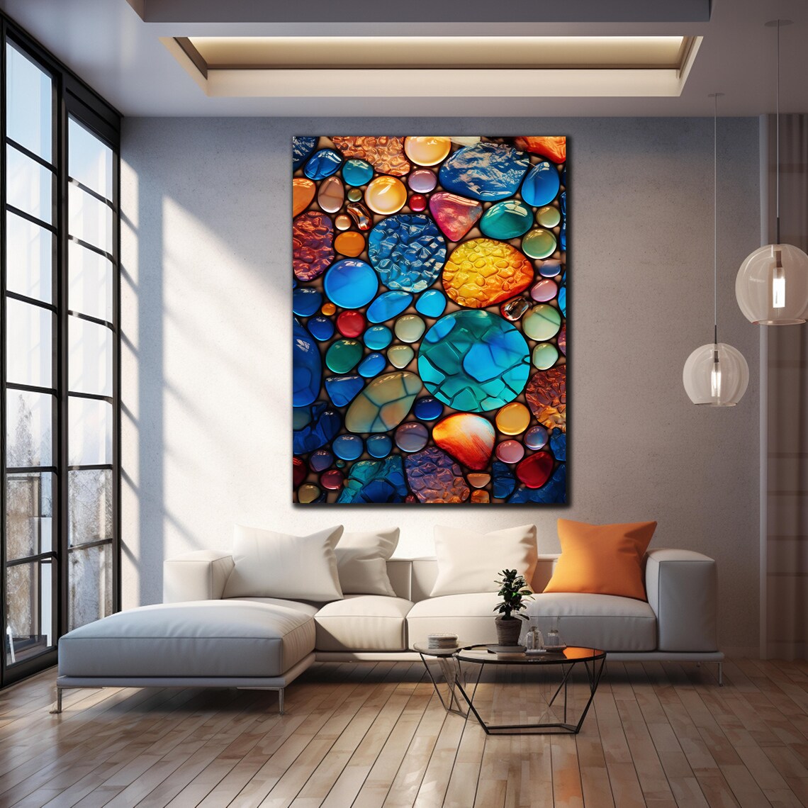 Colorful Glass Pebble Mosaic Art Stones Sea Glass Wall Decor Poster - Image 4