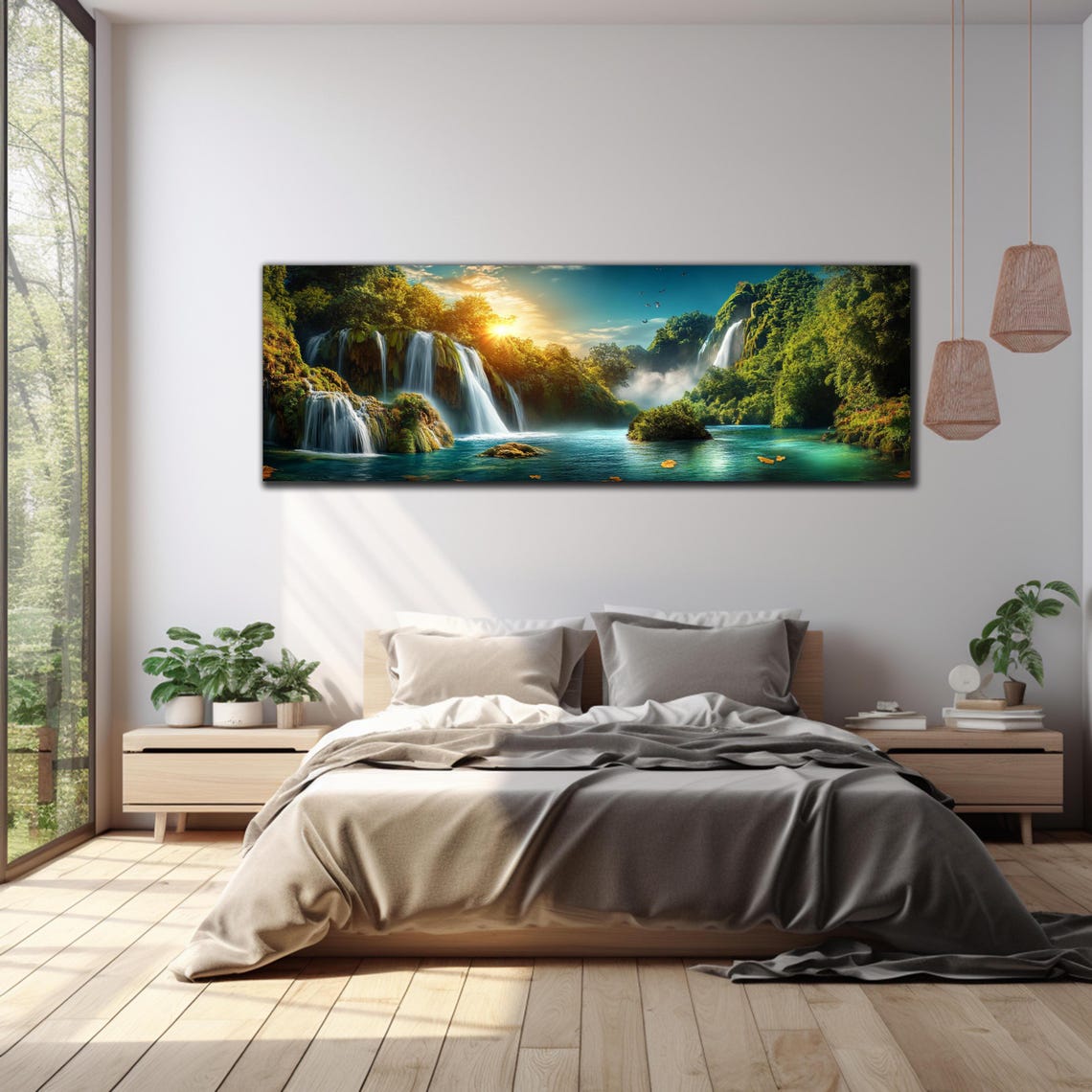 Tropical Waterfall Lagoon Sunlit Jungle Paradise Panoramic Poster - Image 3
