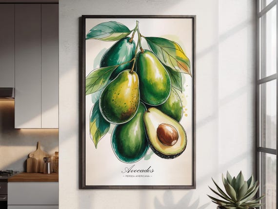 Avocado Watercolor Art Print Botanical Kitchen Wall Decor
