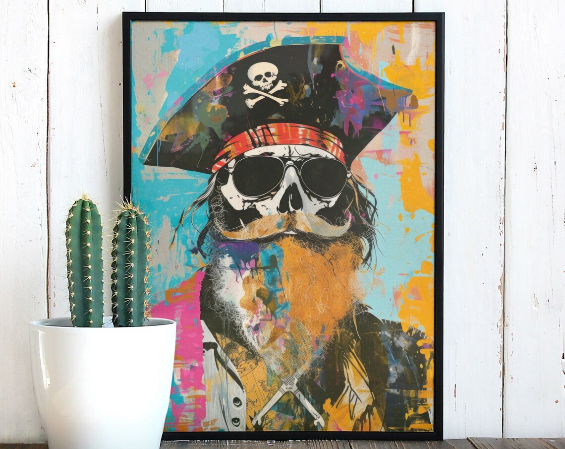 Colorful Pirate Skull Sunglasses Graffiti Street Art Pop Poster