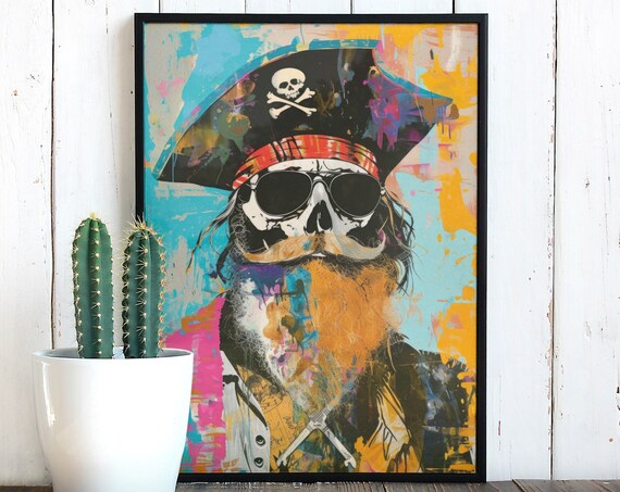 Colorful Pirate Skull Sunglasses Graffiti Street Art Pop Poster
