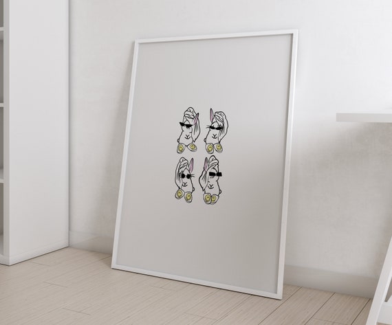 Bunny in Smiley Face Slippers Bathroom Art Print