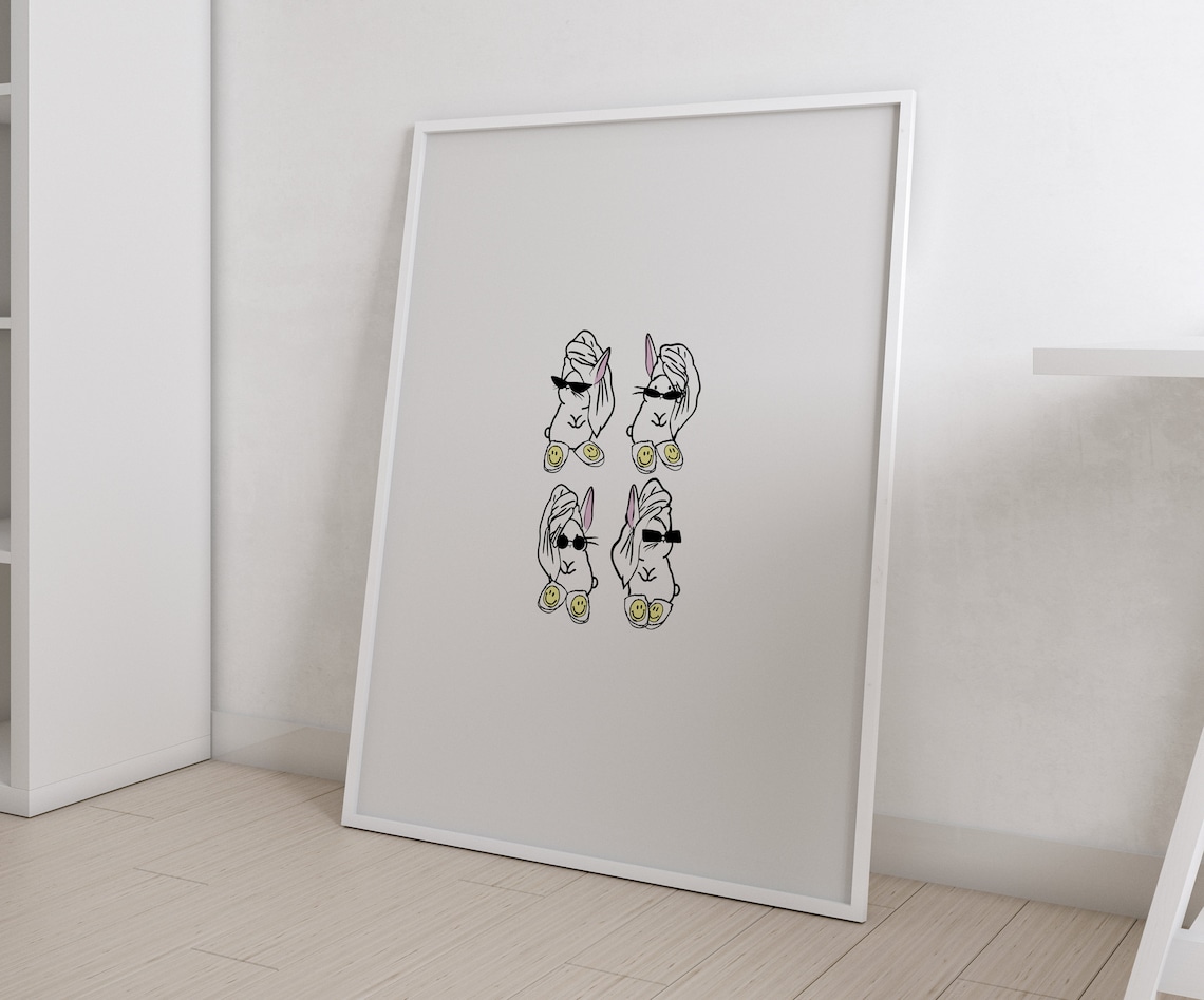 Bunny in Smiley Face Slippers Bathroom Art Print