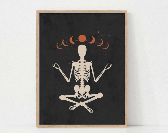 Halloween Yoga Skeleton Rustic Vintage Art Print