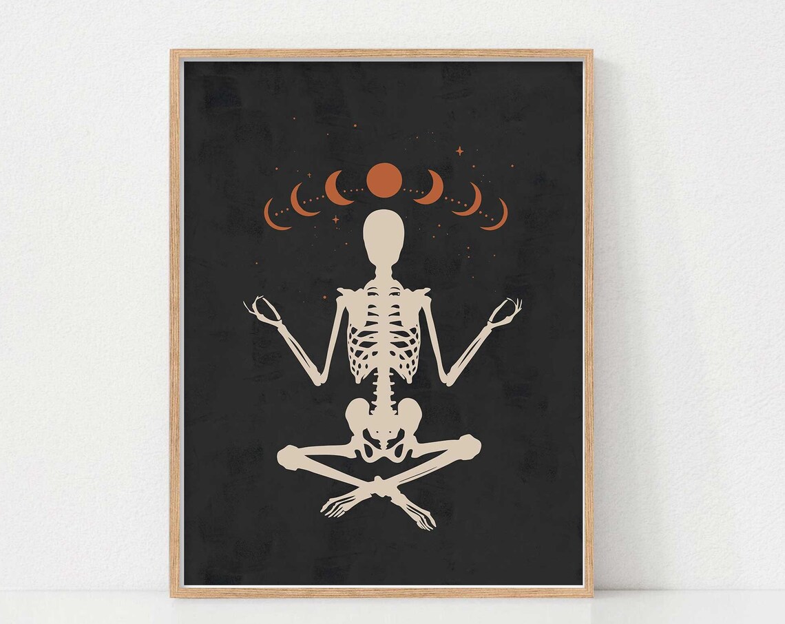 Halloween Yoga Skeleton Rustic Vintage Art Print