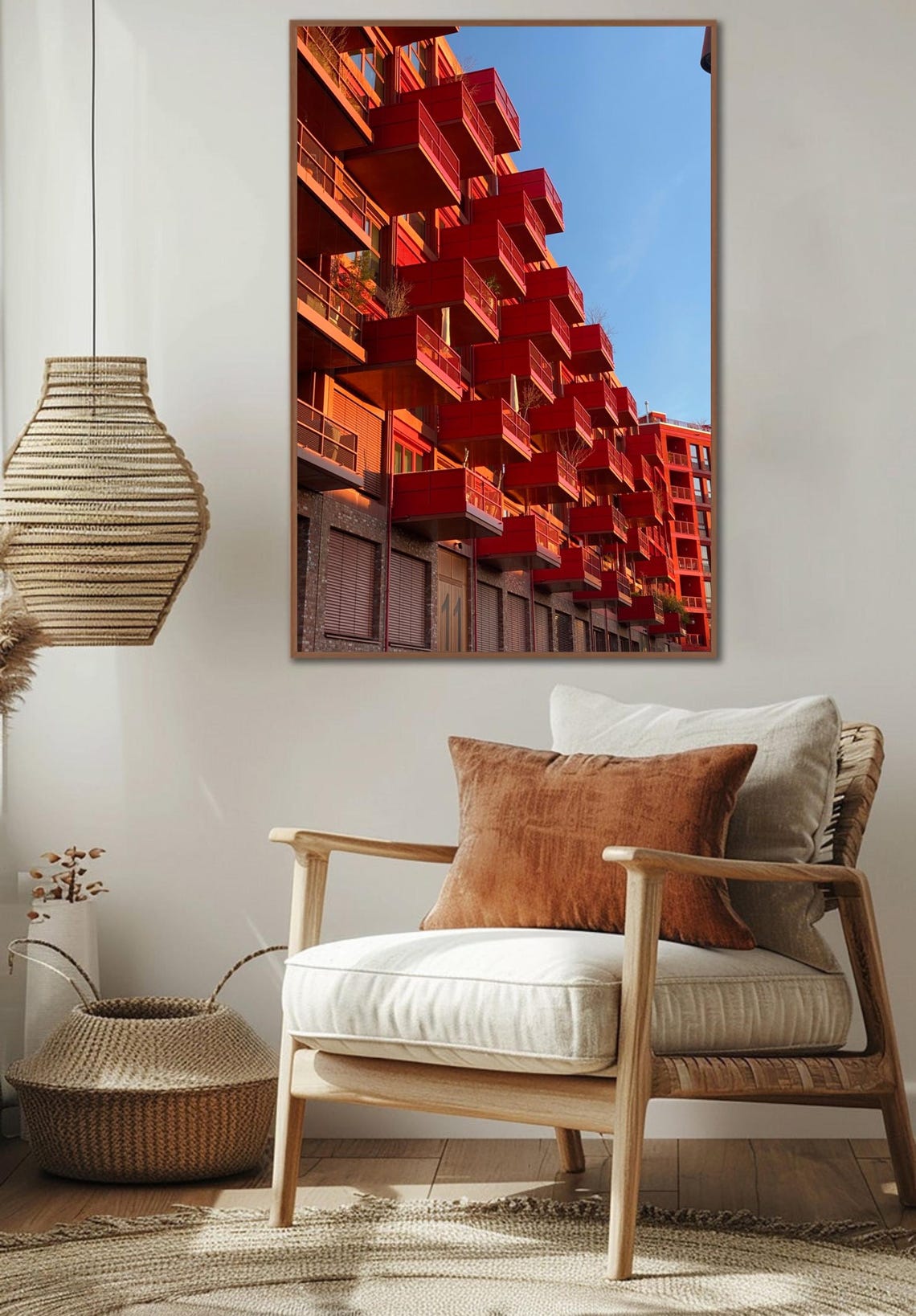 Bold Red Modern Apartment Balconies Blue Sky Urban Architecture Poster - Image 3