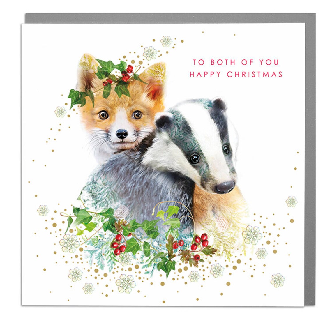 Fox And Badger Happy Christmas Card For Couples Holiday Art Print