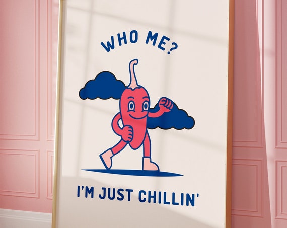 Retro Chilli Character Print Funny Chef Poster Minimalistic Kitchen Wall Art Food Funky Lover