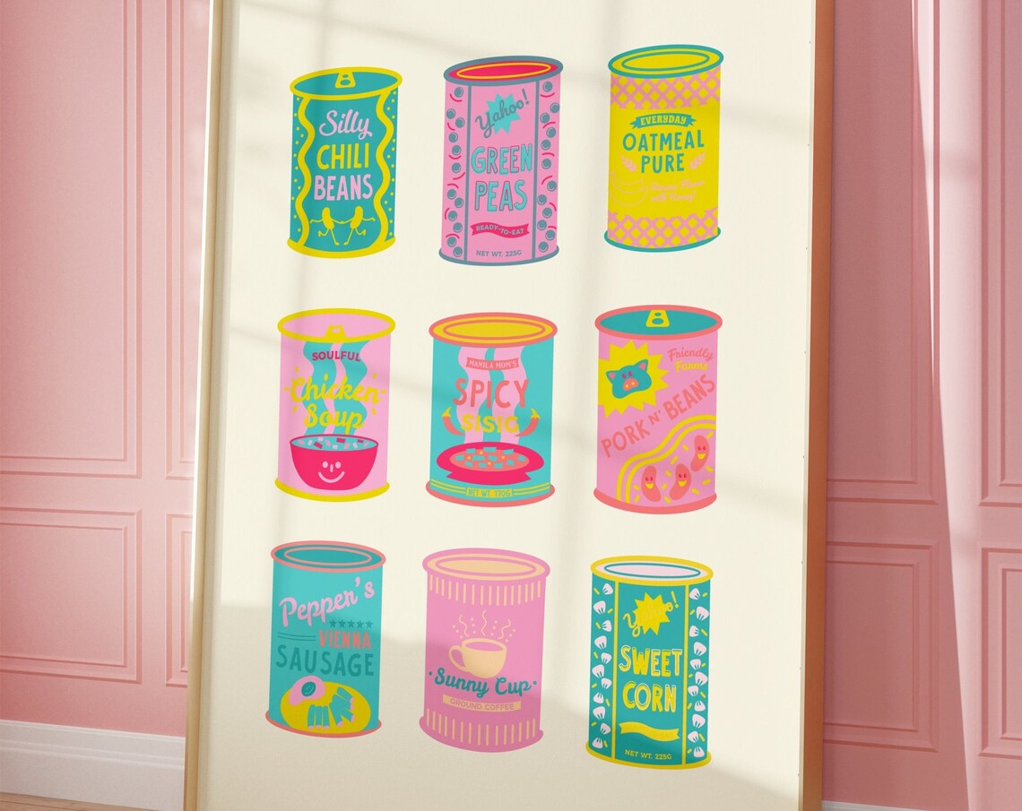 Funky Canned Goods Poster, Eclectic Kitchen Art Print