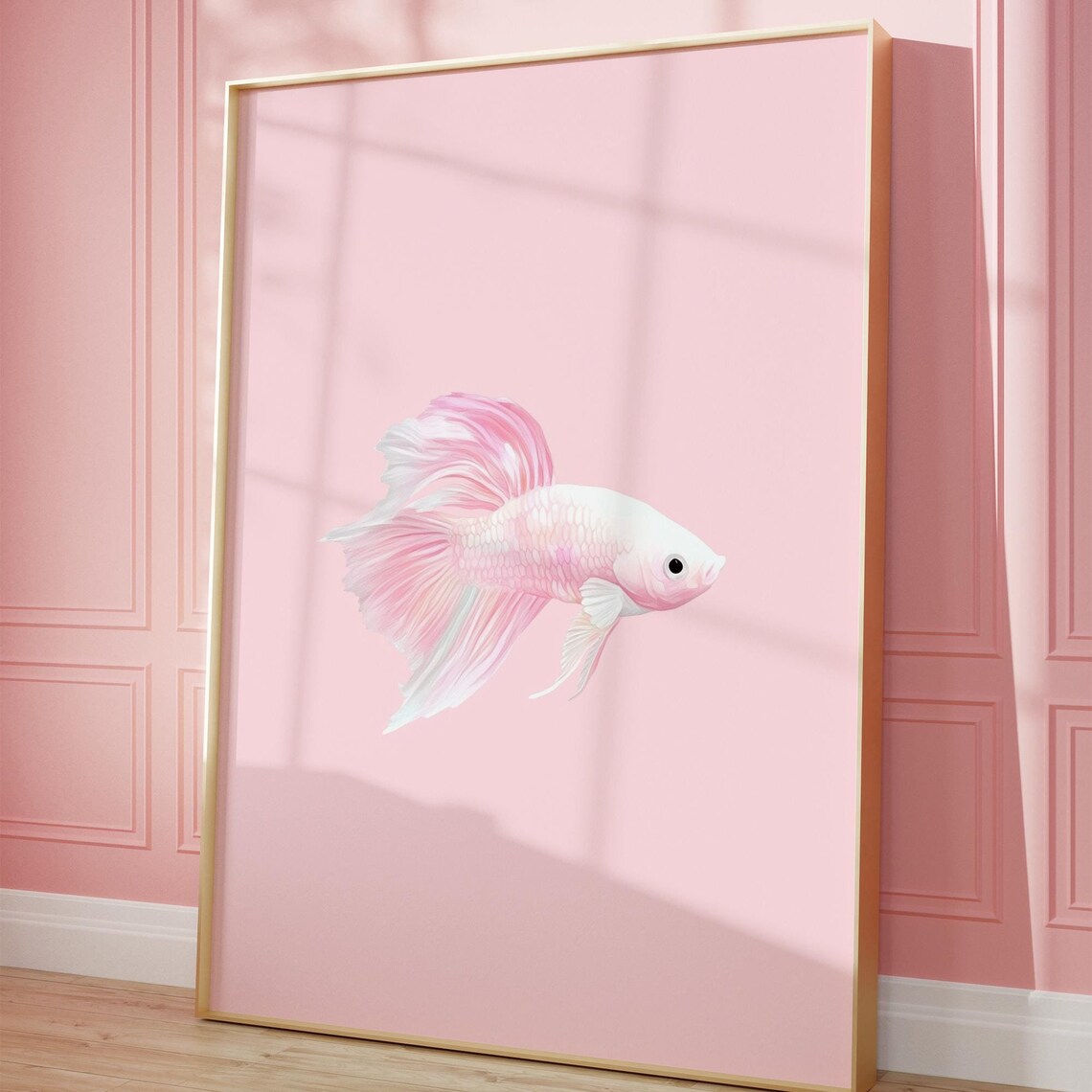 Cute Minimalist Pink Betta Fish Pastel Girly Aquarium Art Poster - Image 3