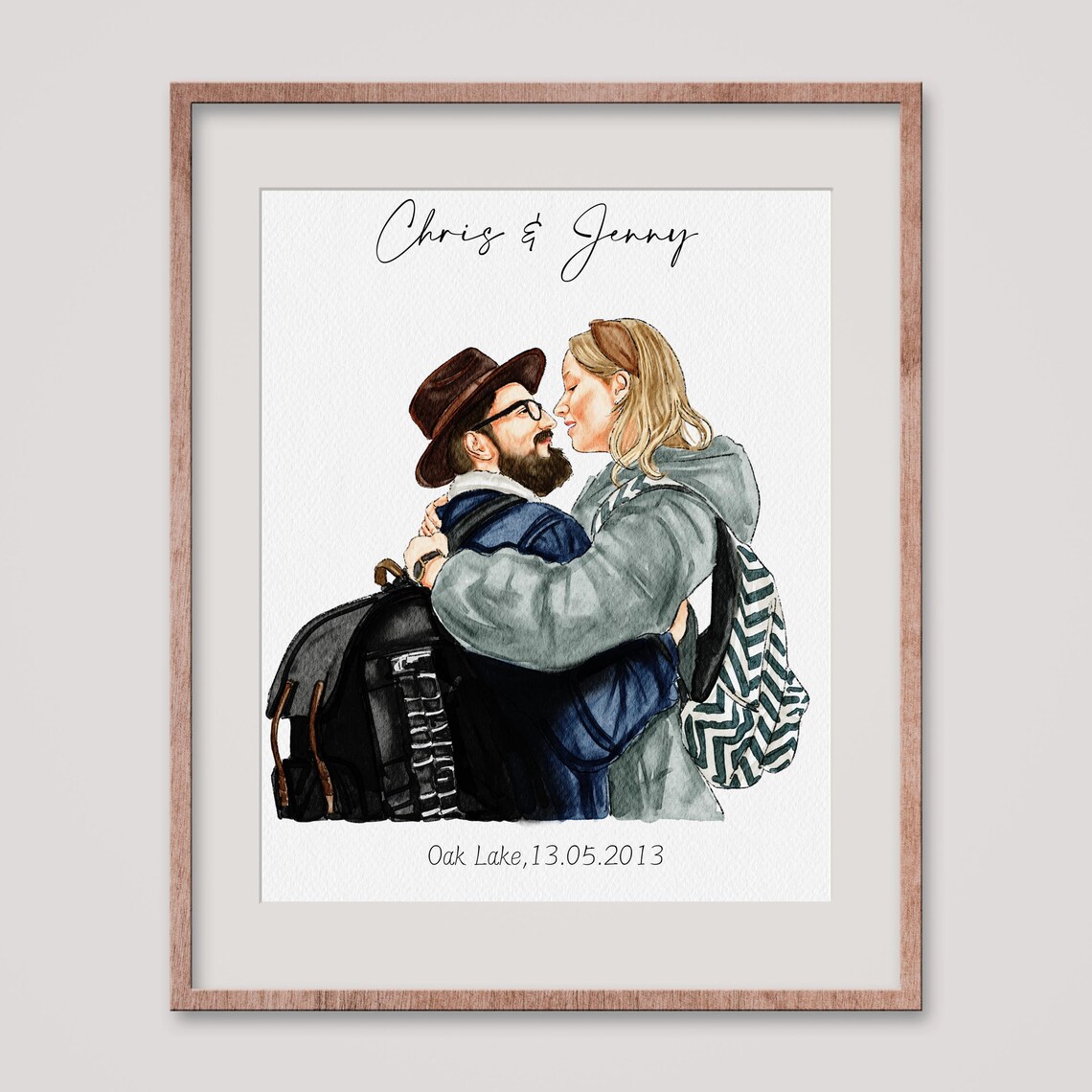 Family of Three Watercolor Portrait Poster My Family Gift Art - Image 2