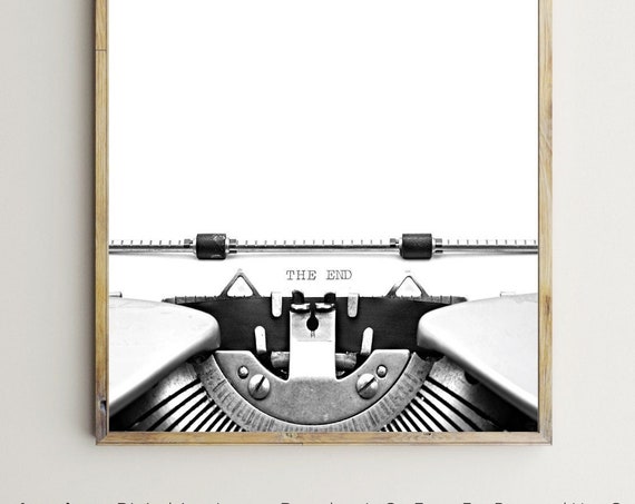 Typewriter Print The End Old Writing Machine Wall Art Gift For Writer Typewriting Black White Poster Home Decor