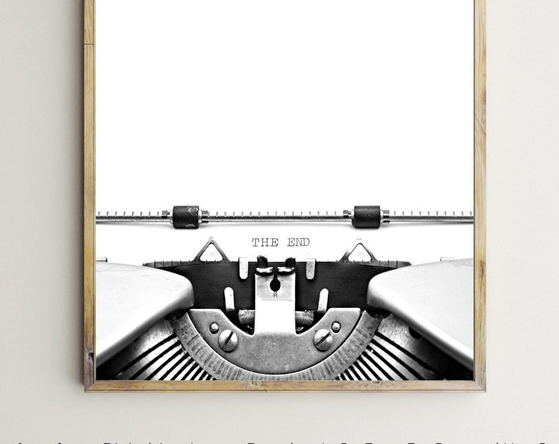 Typewriter Print The End Old Writing Machine Wall Art Gift For Writer Typewriting Black White Poster Home Decor