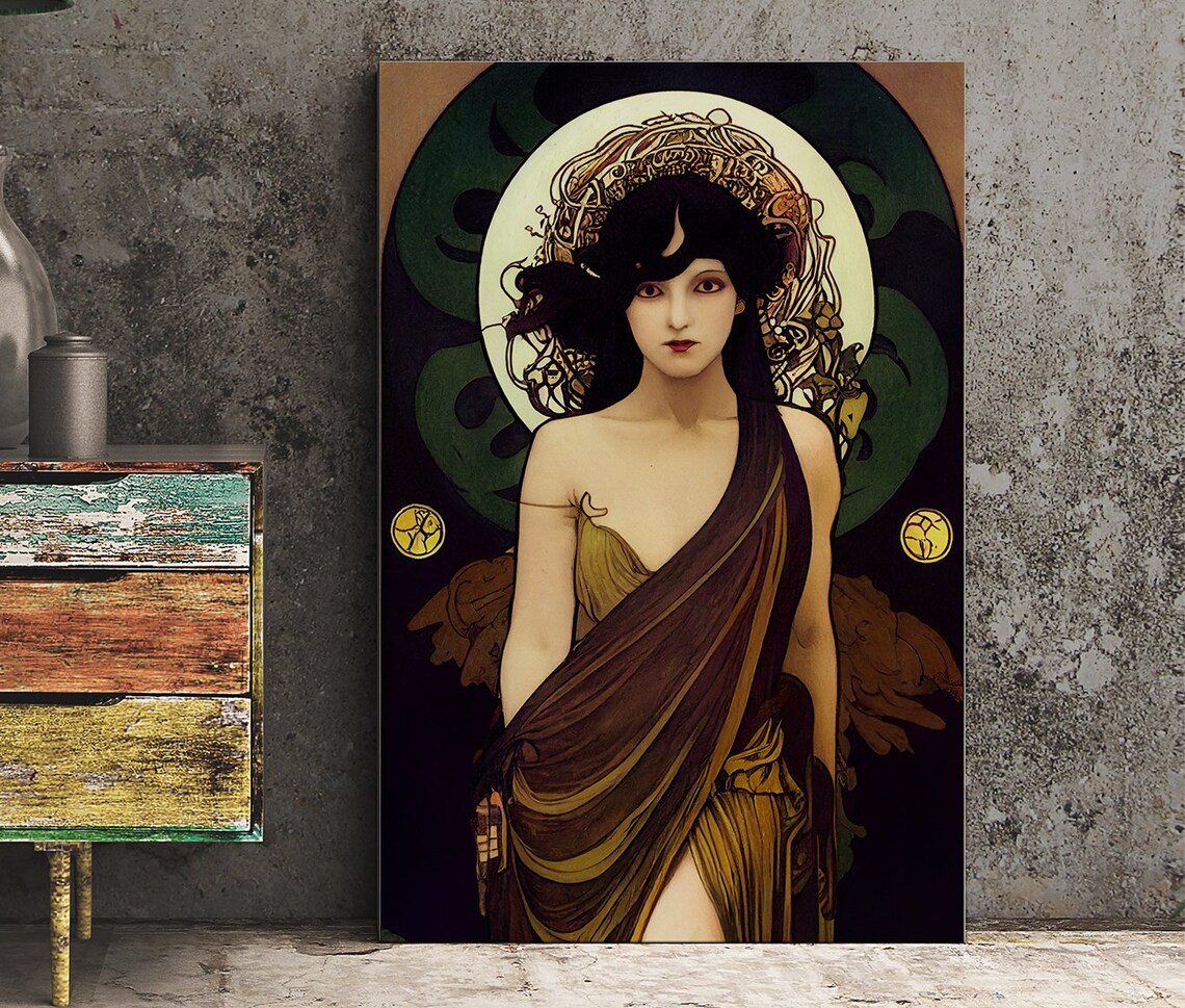 Lilith Occult Goddess Art Print, Mucha-Inspired