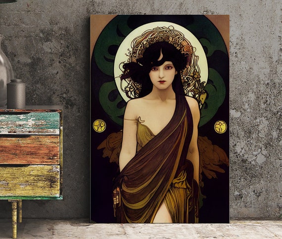 Lilith Occult Goddess Art Print, Mucha-Inspired