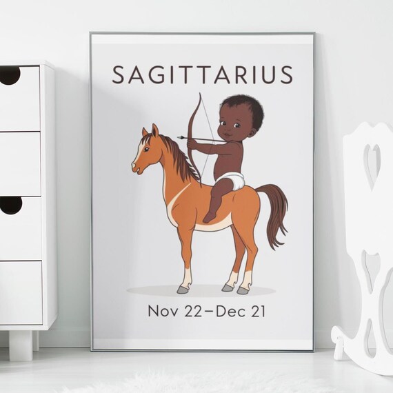 Sagittarius Zodiac Nursery Print Boy Archer On Horse Star Sign Decor