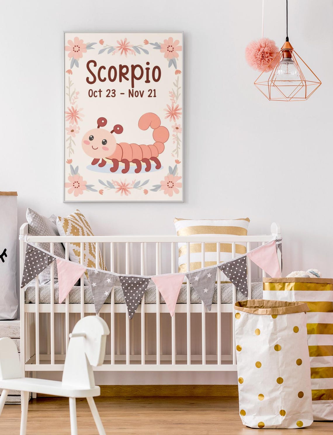 Scorpio Zodiac Nursery Print Floral Cute Scorpion Star Sign Room Decor - Image 2