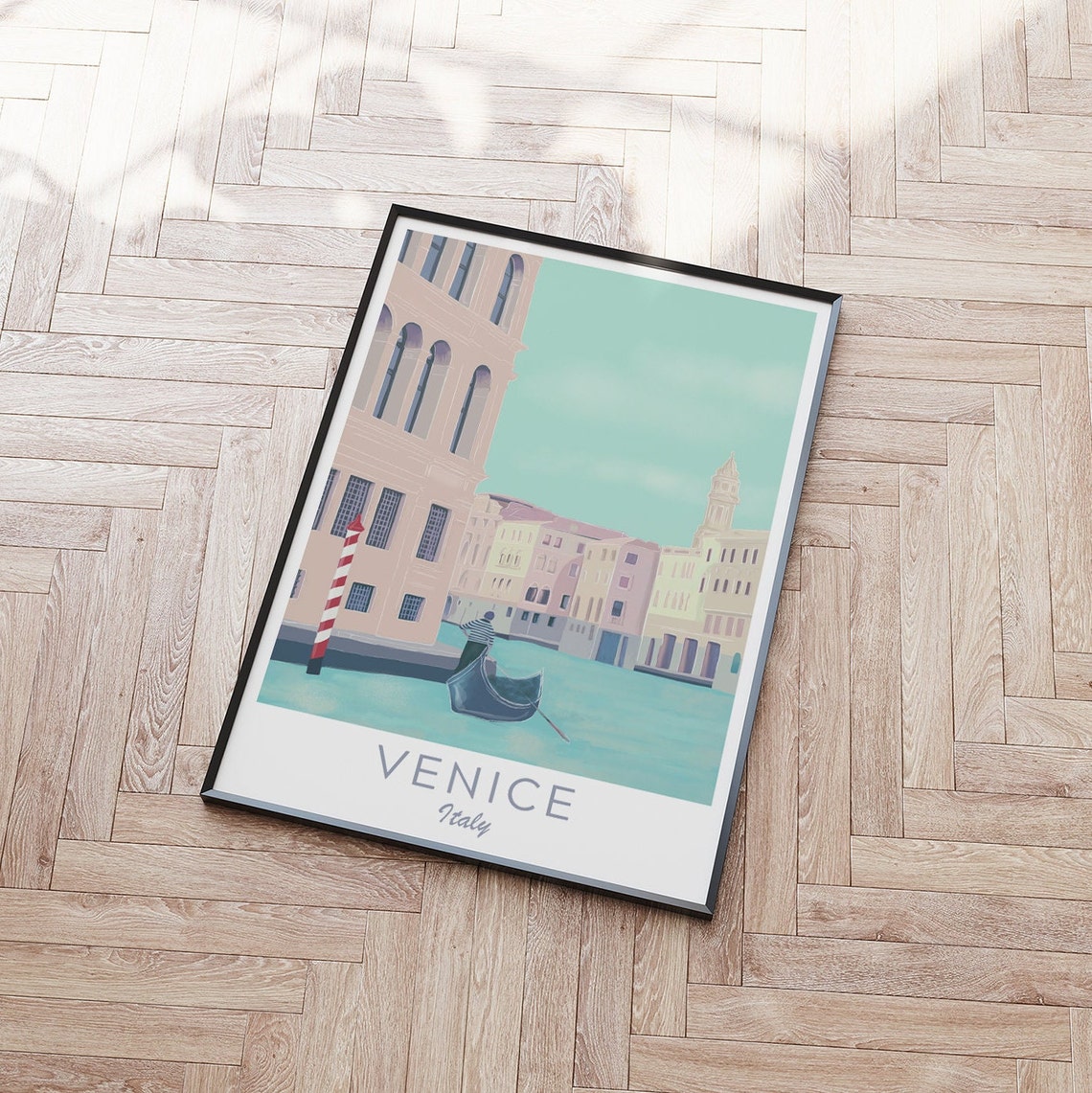 Venice Italy Grand Canal Gondolier Pastel Palazzi Waterfront Poster - Image 2