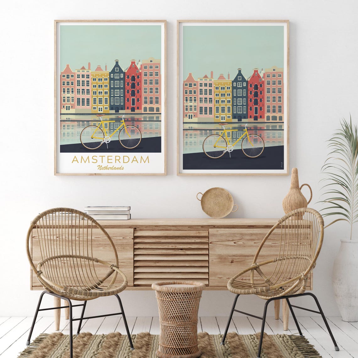 Amsterdam City Illustration Dutch Houses Poster Holland Travel Print Holland Poster Vintage Travel Art Amsterdam Holiday Birthday Gift - Image 4