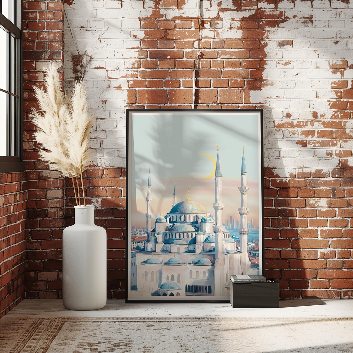 Blue Mosque Istanbul Turkey Travel Illustration Crescent Moon Poster - Image 2