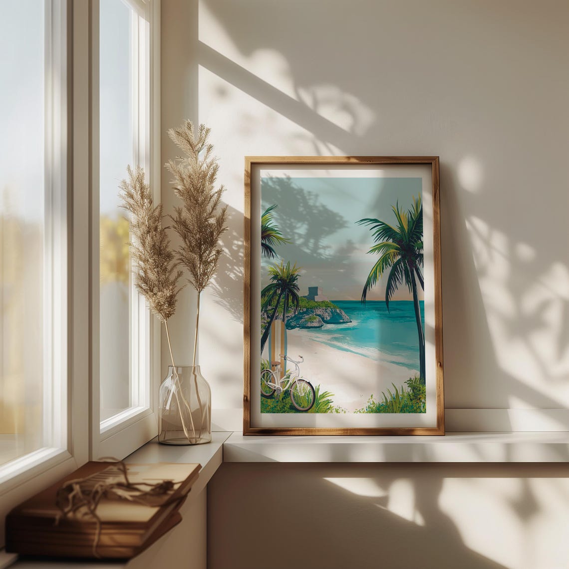 Tulum Beach Caribbean Coastline Mayan Ruins Palm Trees Art Poster - Image 2