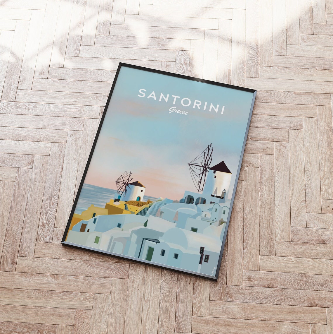 Santorini Greece Windmills Pastel Sky Sea Breeze Travel Poster - Image 4