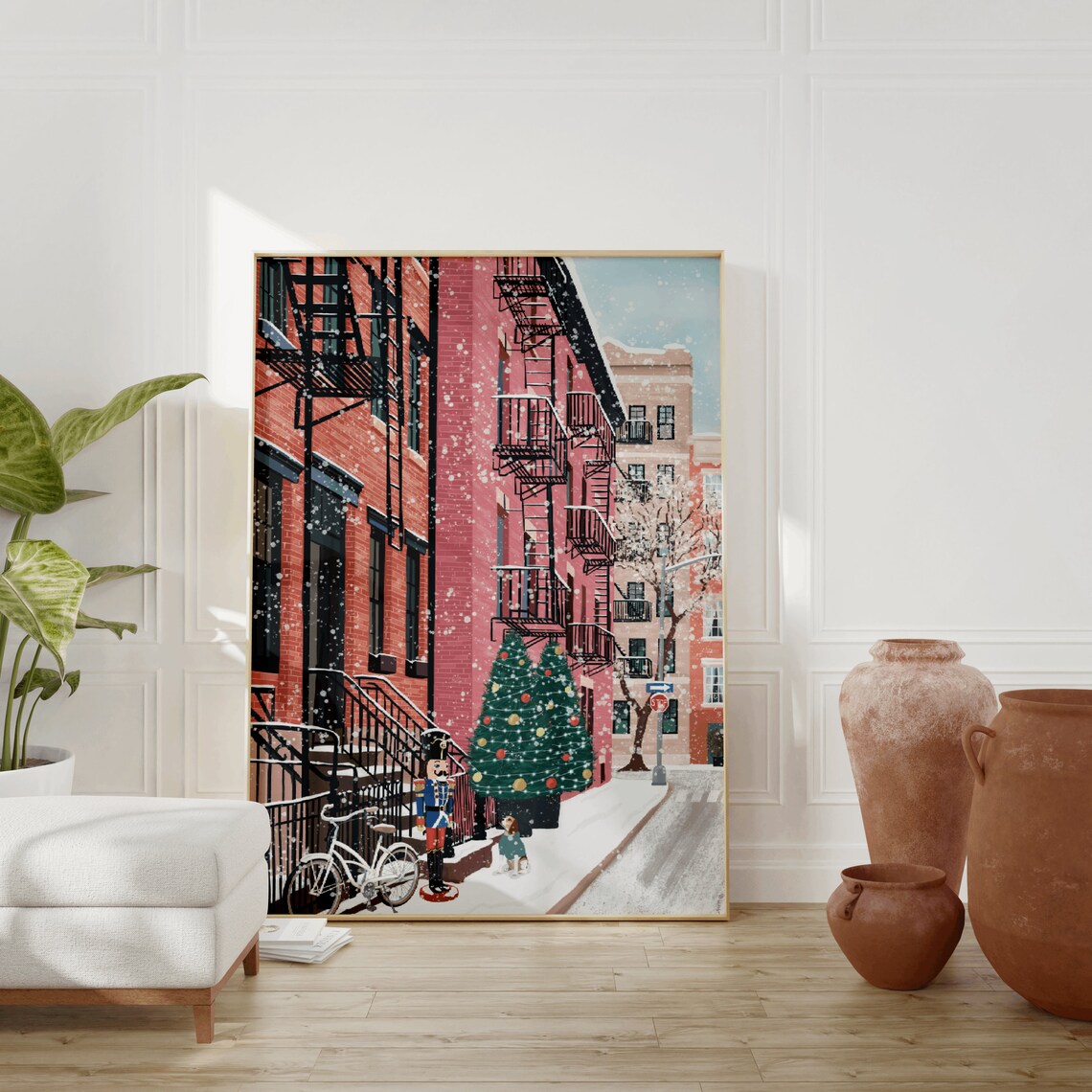 New York Christmas Snowy Brownstone Nutcracker Dog Holiday Poster - Image 2