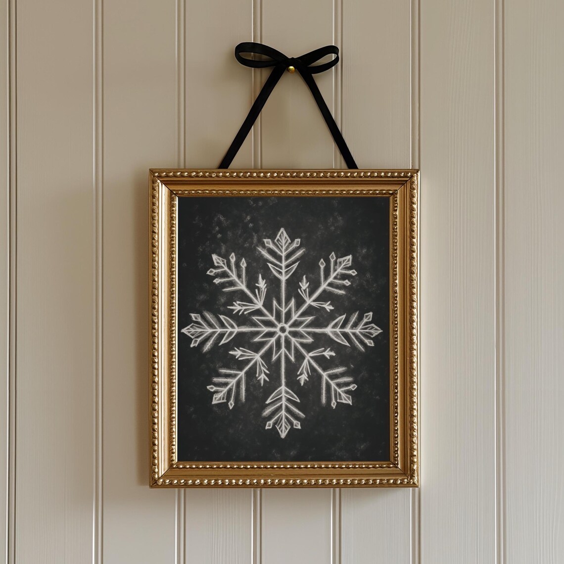 Chalkboard Snowflake Sketch Rustic Winter Holiday Farmhouse Art Print
