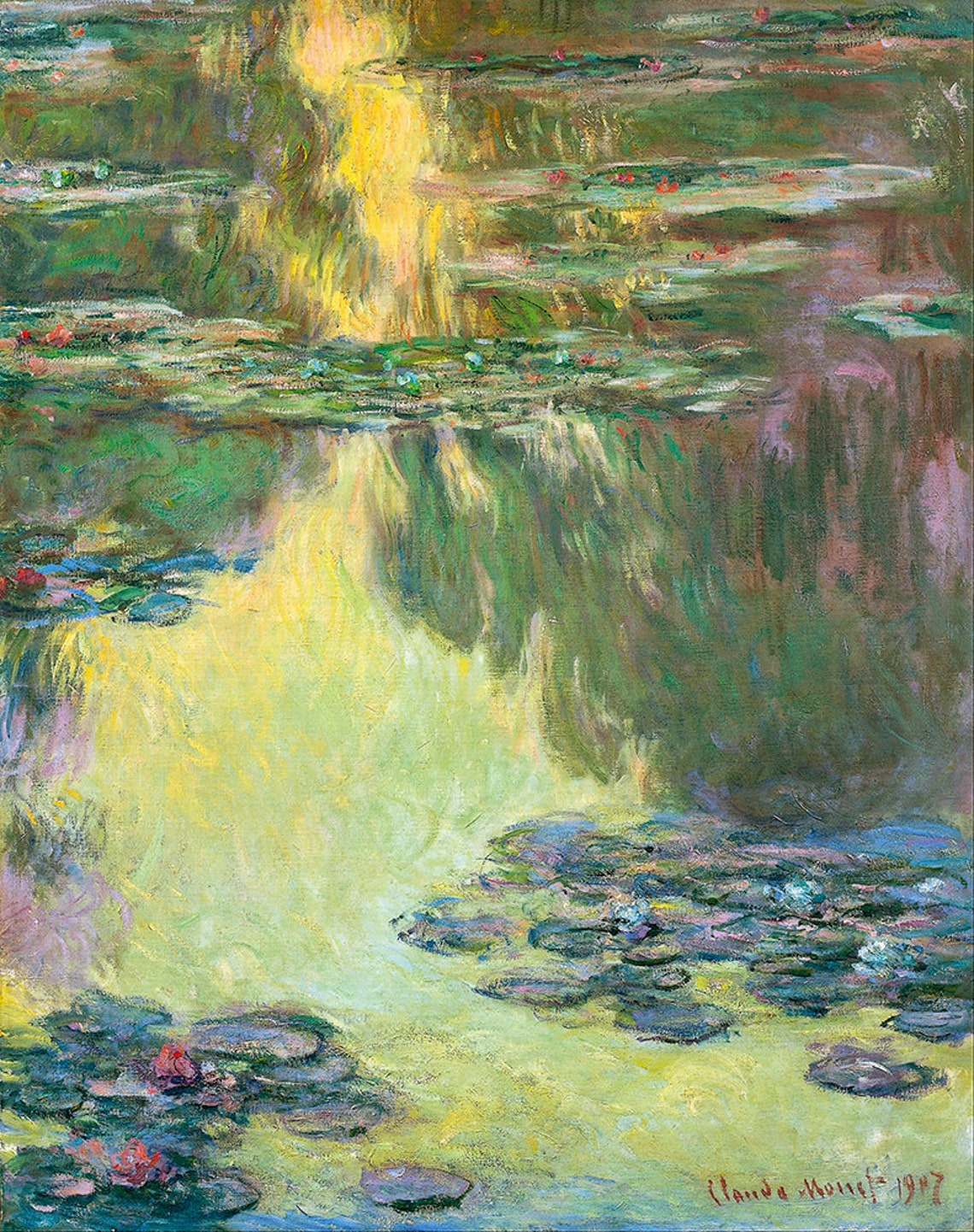 Claude Monet Waterlilies 1907 Golden Pond Reflections Poster - Image 2