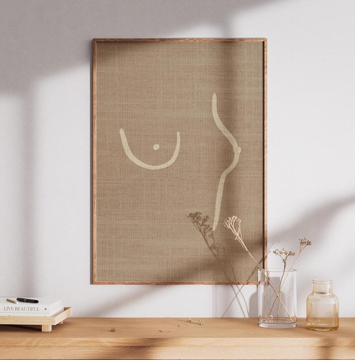Minimalist Woman Poster, Beige Texture Abstract