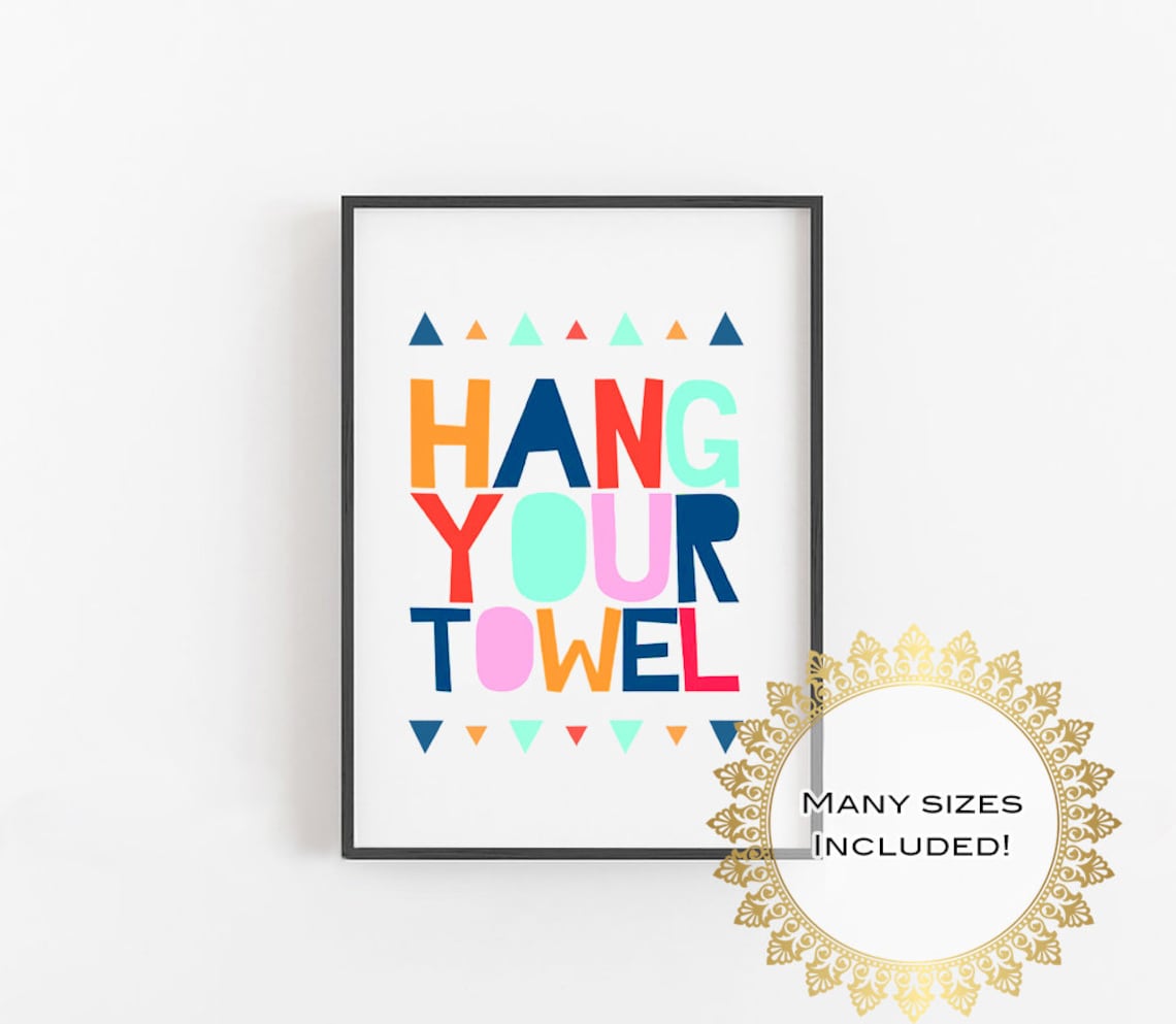 Hang Your Towel Colorful Block Letter Kids Bathroom Rules Poster - Image 4