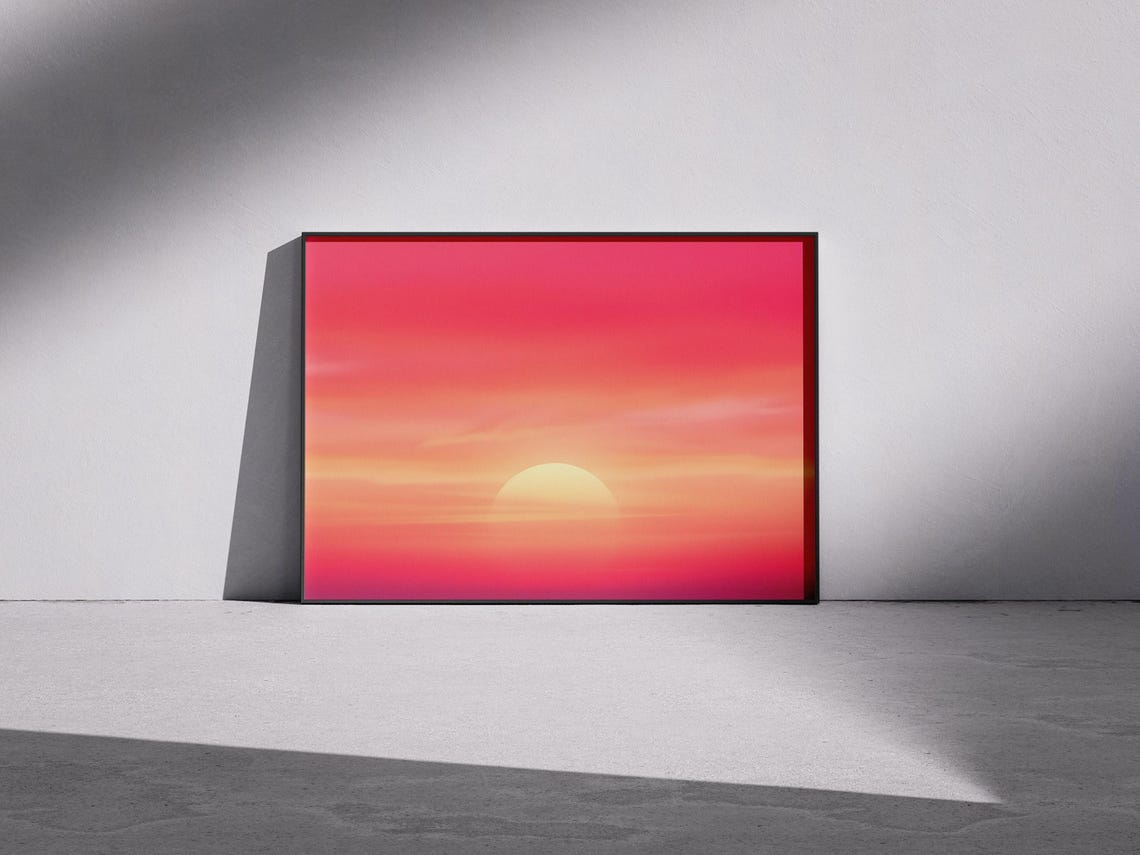 Pink Orange Sky Minimalist Sunset Landscape Glow Photography Poster