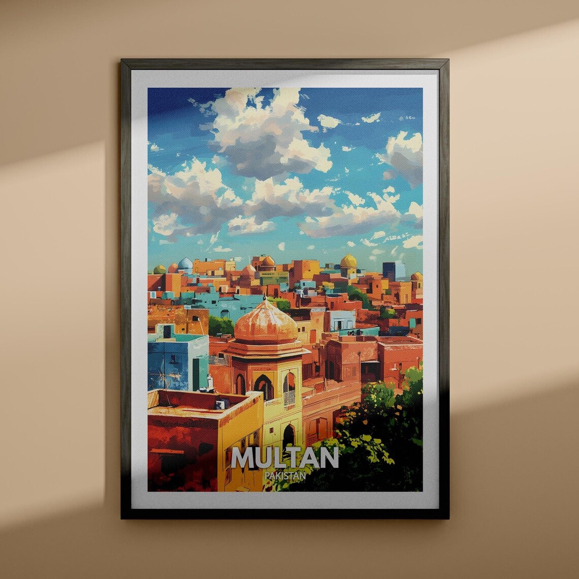 Multan Pakistan Domed Old City Skyline Vintage Travel Poster