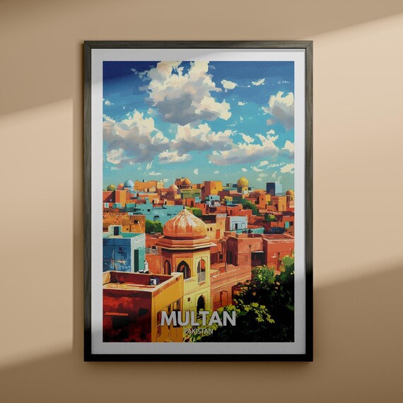 Multan Pakistan Domed Old City Skyline Vintage Travel Poster
